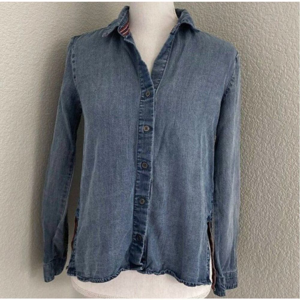 Anthropologie Cloth & Stone Blue Denim Tencel Lyocell Button Up Shirt Size XS